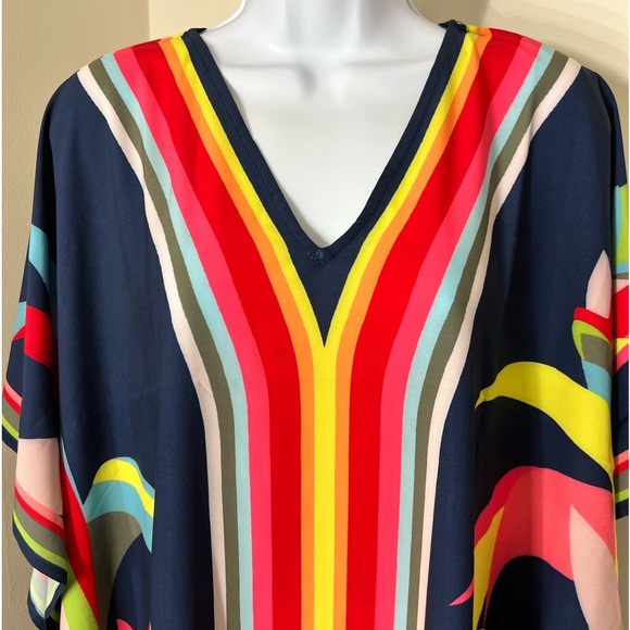 Boho V Neck Multicolor Maxi Kaftan Cover Up Dress - Picture 4 of 12